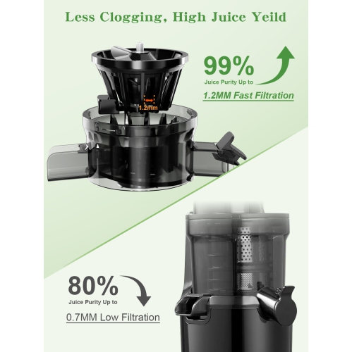 GlowWise Juicer Machines 4.35" wide chute for whole fruits, built-in slicing blades, easy to clean, quiet operation, high juice yield, perfect for