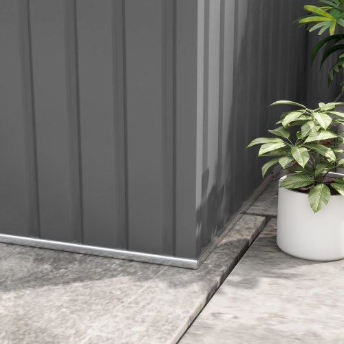 Remise de jardin Outsunny de 9 x 11 pi avec trousse de base, maison de rangement en métal à outils double pour jardin extérieur, gris pâle