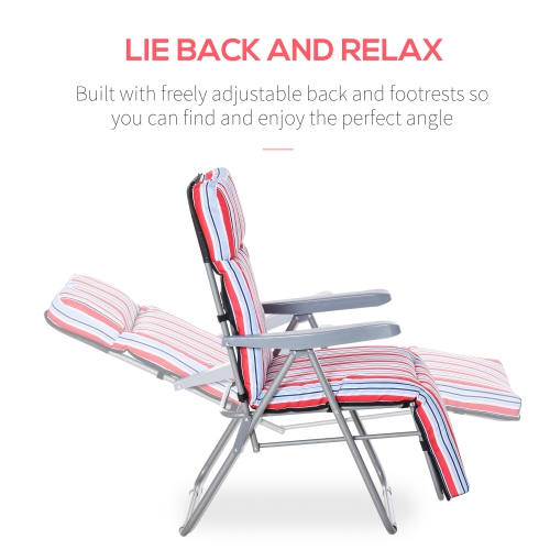 Outsunny Set of 2 Garden Sun Lounger, Outdoor Reclining Seat Cushioned Seat, Foldable Adjustable Recliner, Grey and Red