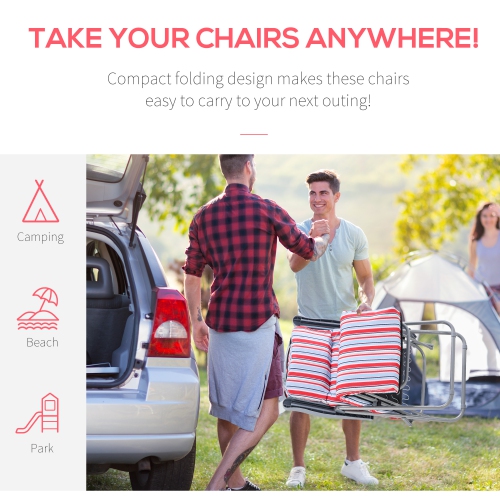 Outsunny Set of 2 Garden Sun Lounger, Outdoor Reclining Seat Cushioned Seat, Foldable Adjustable Recliner, Grey and Red