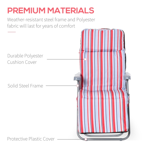 Outsunny Set of 2 Garden Sun Lounger, Outdoor Reclining Seat Cushioned Seat, Foldable Adjustable Recliner, Grey and Red