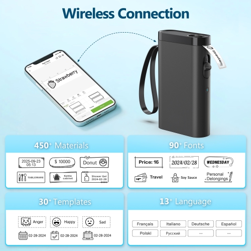 Label Maker Machine with Tape, P21 Bluetooth Label Printer, Wireless Built-in Cutter Sticker Maker Mini Label Makers with Multiple Templates for