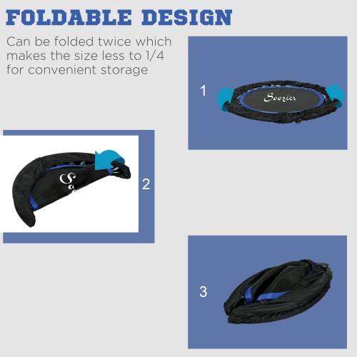 Soozier 40" Foldable Rebounder Trampoline for Adult, Mini Trampoline Indoor and Outdoor with 4 Level Adjustable U-Shaped Foam Handle, Quiet and Safe