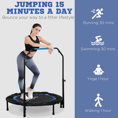 Soozier 40" Foldable Rebounder Trampoline for Adult, Mini Trampoline Indoor and Outdoor with 4 Level Adjustable U-Shaped Foam Handle, Quiet and Safe