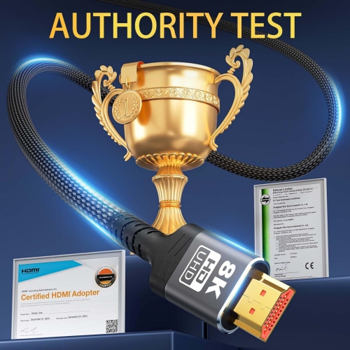 NIERBO 10Feet/3M 10K 8K HDMI Cable 2.1, Ultra High Speed HDMI Cable Braided Cord 48Gbps, 8K@60Hz /4K@120Hz