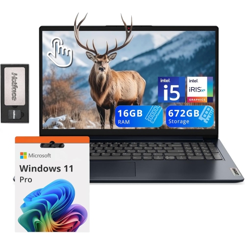 LENOVO  Ideapad 1I 15.6" Fhd Touchscreen Laptop, Intel I5 1235U, 16GB Ram, 672GB Storage(512GB SSD + 160GB Docking Station), Intel Iris Xe Graphics