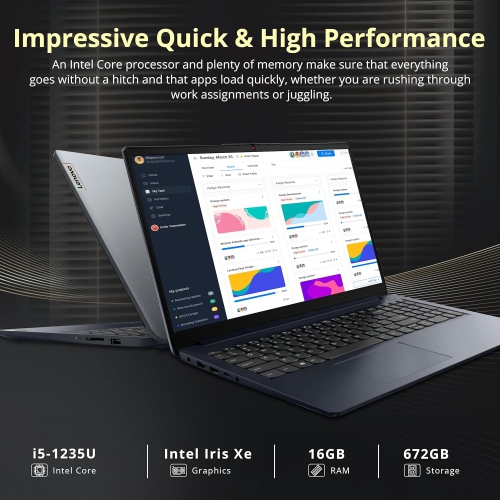 Lenovo IdeaPad 1i 15.6" FHD Touchscreen Laptop, Intel i5 1235U, 16GB RAM, 672GB Storage(512GB SSD + 160GB Docking Station), Intel Iris Xe Graphics,