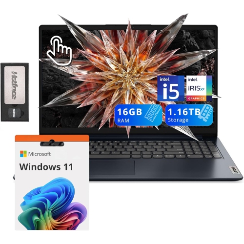 Lenovo IdeaPad 1i 15.6" FHD Touchscreen Laptop, Intel i5-1235U, 16GB RAM, 1.16TB Storage(1TB SSD+160GB Docking Station Set), Intel Iris Xe Graphics,