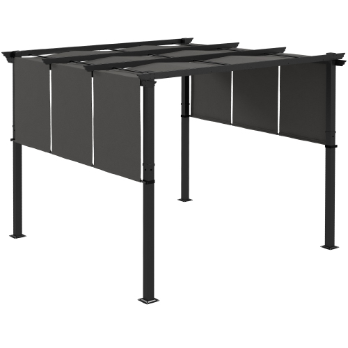 Outsunny 10' x 10' Retractable Pergola Canopy, Metal Pergola Outdoor Sun Shade Shelter for Garden, Patio, Backyard, Deck, Charcoal Grey