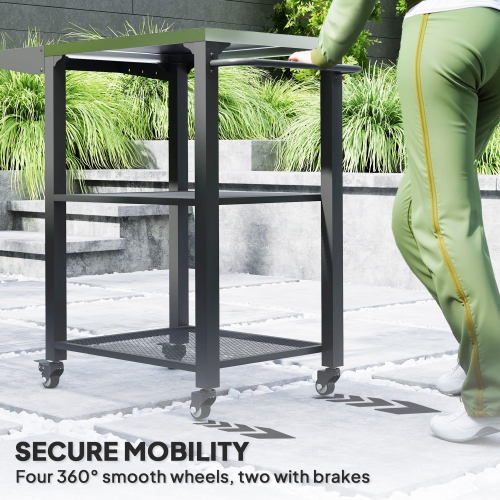 Outsunny 3-Shelf Outdoor Grill Cart with Foldable Side Table, 22" x 16.1" Pizza Oven Stand with Stainless Steel Tabletop, Hooks, Movable Food Prep