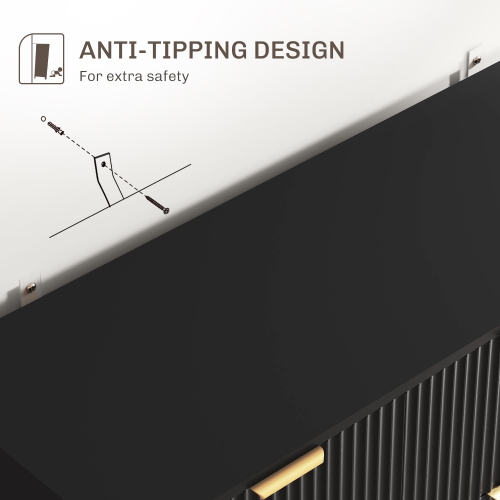 HOMCOM Sideboard Buffet Cabinet, Modern Kitchen Storage Cabinet with 3 Drawers and Adjustable Shelves, Fluted Coffee Bar Cabinet with Metal Legs for