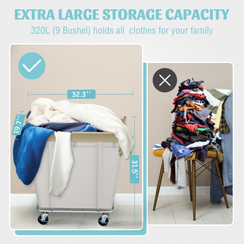 Zachvo Laundry Cart with Wheels 320L Large Rolling Laundry Cart for Commercial/Home, Rolling Laundry Basket with Steel Frame and Waterproof Oxford