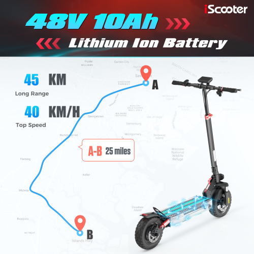 iScooter iX3 Folding Off Road Electric Scooter for Adults- Black