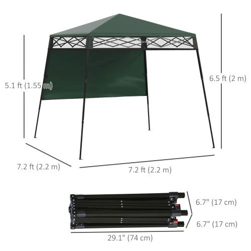 Outsunny 7' x 7' Garden Foldable Pop Up Gazebo Tent with Backpack & Adjustable Legs Outdoor Party Canopy, Green & Black