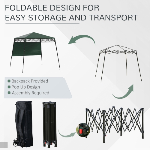 Outsunny 7' x 7' Garden Foldable Pop Up Gazebo Tent with Backpack & Adjustable Legs Outdoor Party Canopy, Green & Black