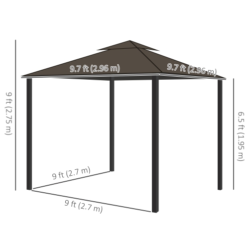 Outsunny 10' x 10' 2-Tier Outdoor Gazebo Canopy Tent with Zippered Mesh Sidewalls, Aluminum Frame for Patio, Backyard, Coffee
