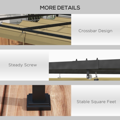 Pergola de jardin Outsunny avec auvent rétractable, abri extérieur, abat-jour, kaki, 10 x 7 pi
