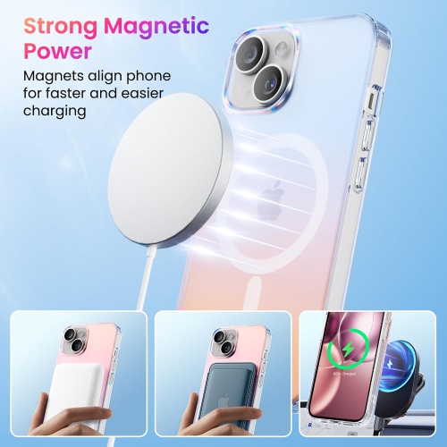ORNARTO Magnetic Case for iPhone 13 / iPhone 14 Compatible with MagSafe,Holographic Iridescent Cover,Shockproof Protective Rainbow Phone Case