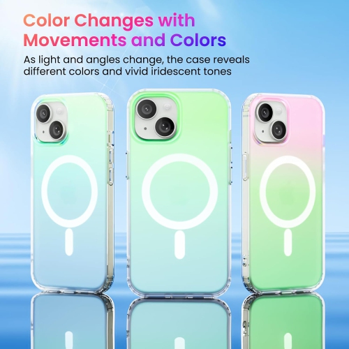 ORNARTO Compatible with iPhone 15 for Magnetic Case,Shockproof Protective Rainbow Case,Wireless Charging Magnetic Phone Cases 6.1 inch-Green