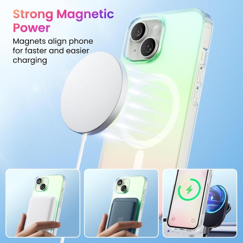 ORNARTO Compatible with iPhone 15 for Magnetic Case,Shockproof Protective Rainbow Case,Wireless Charging Magnetic Phone Cases 6.1 inch-Green