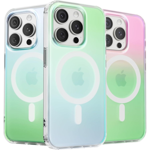 ORNARTO Compatible avec l'iPhone 15 Pro pour étui magnétique, étui de protection antichoc arc-en-ciel, étuis à recharge sans fil magnétique pour télé