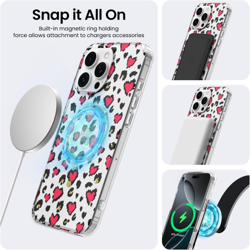 ORNARTO for iPhone 16 Pro Max Case Magnetic, [Compatible with MagSafe] Cute Leopard Cheetah Pattern TPU Slim Transparent Shockproof Phone Case