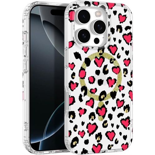 ORNARTO for iPhone 16 Pro Case Magnetic, [Compatible with MagSafe] Cute Leopard Cheetah Pattern TPU Slim Transparent Shockproof Phone Case Magnetic f
