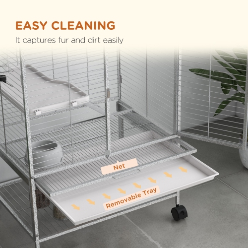 PawHut Guinea Pig Ferret Chinchilla Cage with Wheels, Pet Playpen for Rat, Kitten with Bottom Storage Shelf, Removable Tray, Ramp, 24" x 18" x 34",