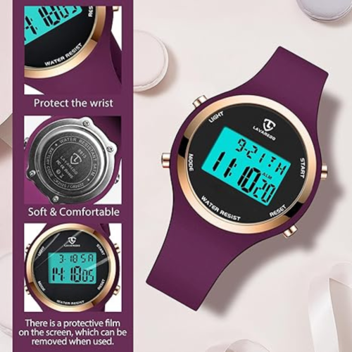 Womens Watch, Digital Watches for Women Female Wrist Watch Sport Chronograph Resin Matte Strap Women's Watch Easy Read Montre Femme