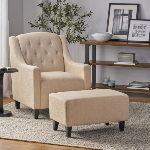 Stylists – Fauteuil en tissu capitonné et repose-pieds