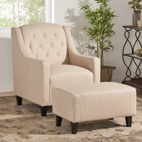 Stylists – Fauteuil en tissu capitonné et repose-pieds
