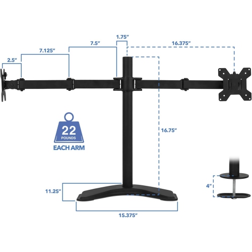 Mount-It! Dual Monitor Stand for Desk - 2 Screen Mount for Two Computer Screens