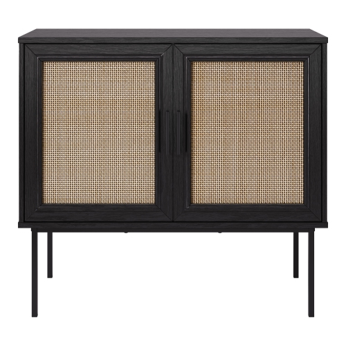 Corliving Emmett 2-Door Compact Sideboard Buffet Accent Cabinet for Small Spaces, Storage, Dining Room, Entryway in Black/Light Wood