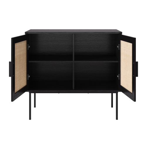 Corliving Emmett 2-Door Compact Sideboard Buffet Accent Cabinet for Small Spaces, Storage, Dining Room, Entryway in Black/Light Wood