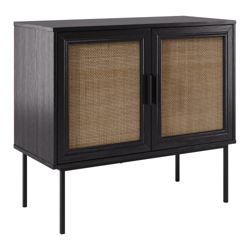 Corliving Emmett 2-Door Compact Sideboard Buffet Accent Cabinet for Small Spaces, Storage, Dining Room, Entryway in Black/Light Wood