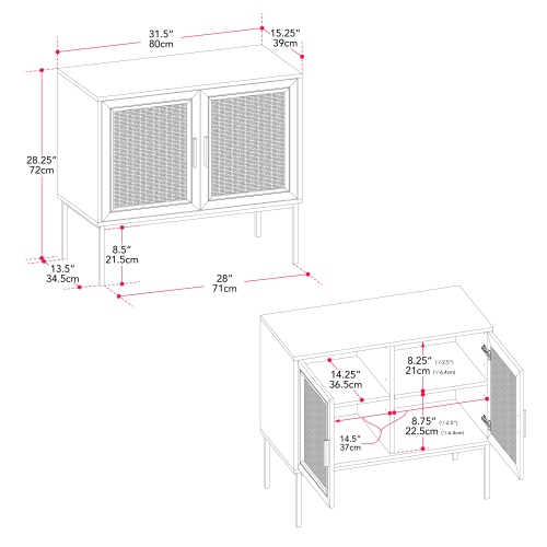 Corliving Emmett 2-Door Compact Sideboard Buffet Accent Cabinet for Small Spaces, Storage, Dining Room, Entryway in Black/Light Wood