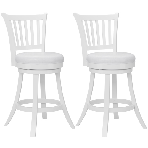 CorLiving Woodgrove Counter Height White Faux Leather Swivel Bar Stools, Set of 2