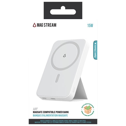 Refurbished LBT 15W 5000mAh MagSafe Wireless Power Bank with Stand (LBT MS-PB5KWT) - White