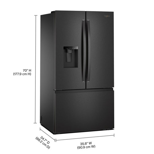 Whirlpool 36" 29.58 Cu. Ft. French Door Refrigerator with Water & Ice Dispenser - Blk Stnlss