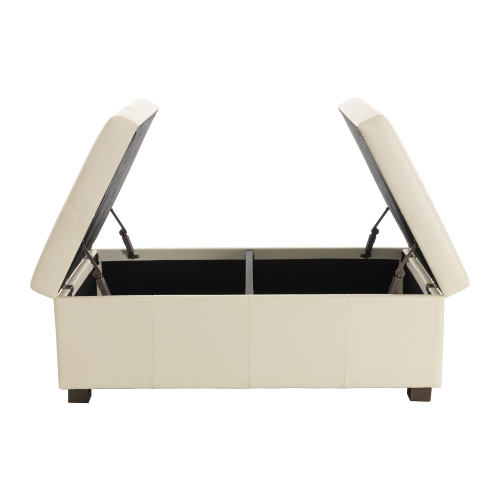 CorLiving – Très grand pouf de rangement en polyuréthane de 47 po, pouf de rangement à 2 portes, coffre de rangement, pour salon, chambre à