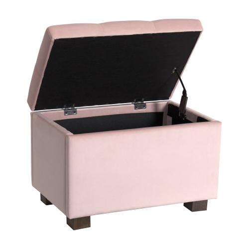 Pouf de rangement en velours de Corliving, petit pouf de rangement, repose-pieds, pouf pour petits espaces, pour salon, rose pâle