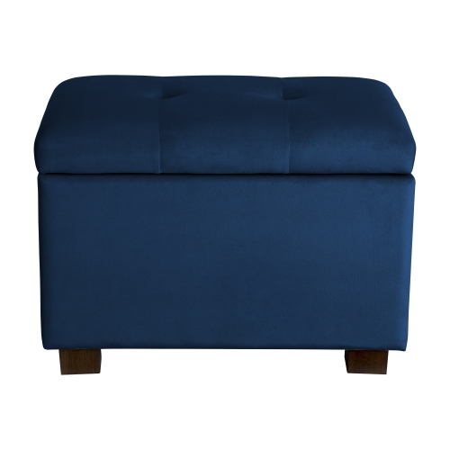 Banc pouf de rangement en velours de Corliving, petit pouf de rangement, repose-pieds, pouf pour petits espaces, pour salon, bleu marine
