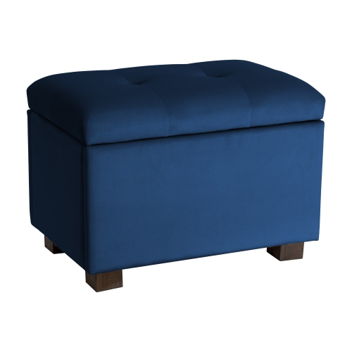 Banc pouf de rangement en velours de Corliving, petit pouf de rangement, repose-pieds, pouf pour petits espaces, pour salon, bleu marine