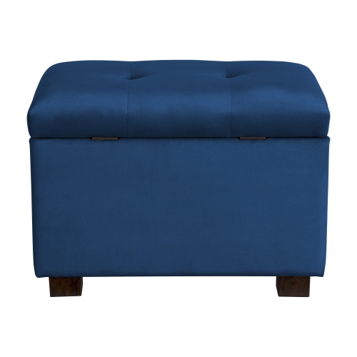 Banc pouf de rangement en velours de Corliving, petit pouf de rangement, repose-pieds, pouf pour petits espaces, pour salon, bleu marine