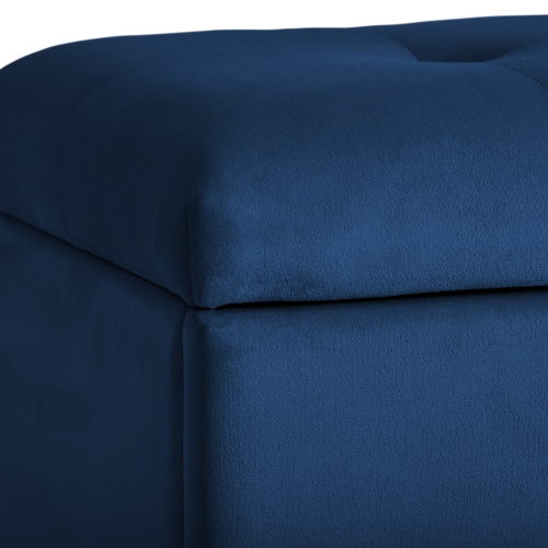 Banc pouf de rangement en velours de Corliving, petit pouf de rangement, repose-pieds, pouf pour petits espaces, pour salon, bleu marine