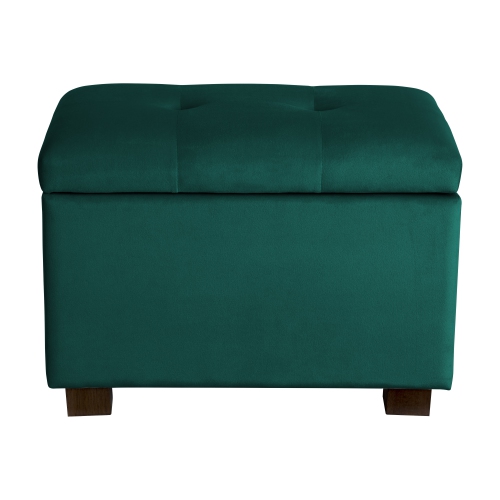 Banc pouf de rangement en velours de Corliving, petit pouf de rangement, repose-pieds, pouf pour petits espaces, pour salon, vert