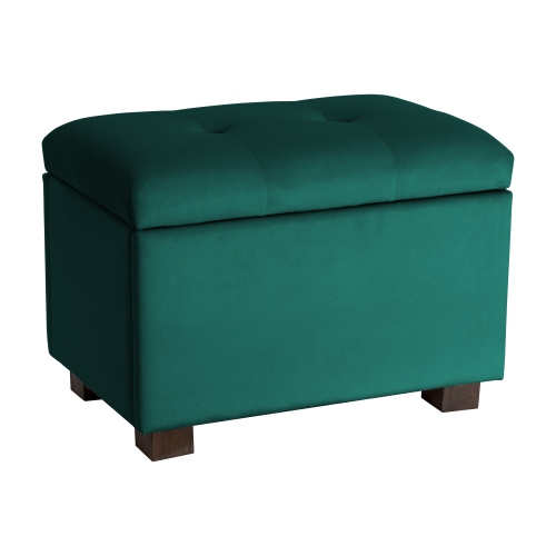Banc pouf de rangement en velours de Corliving, petit pouf de rangement, repose-pieds, pouf pour petits espaces, pour salon, vert