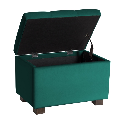 Banc pouf de rangement en velours de Corliving, petit pouf de rangement, repose-pieds, pouf pour petits espaces, pour salon, vert