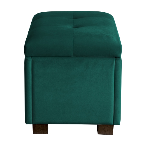 Banc pouf de rangement en velours de Corliving, petit pouf de rangement, repose-pieds, pouf pour petits espaces, pour salon, vert