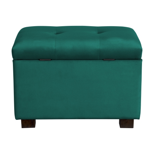 Banc pouf de rangement en velours de Corliving, petit pouf de rangement, repose-pieds, pouf pour petits espaces, pour salon, vert